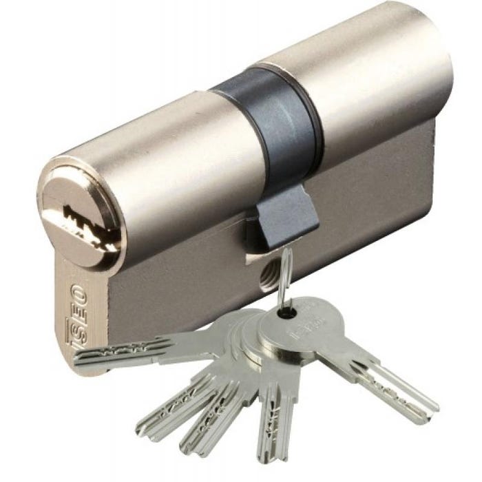 Cylindre type ISR6 sur numéro suivi AGL 697 laiton nickelé 3 clés 35 x 45 mm