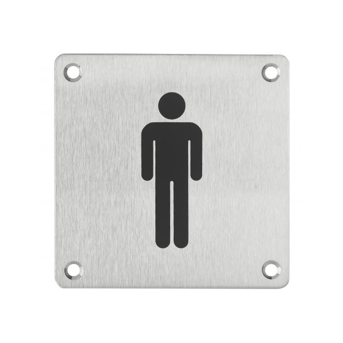 THIRARD - Plaque de signalisation WC Homme , à visser, inox brossé, marquage noir, 100x100mm