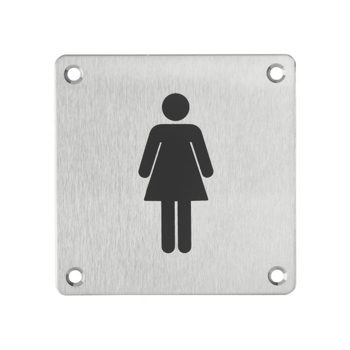 THIRARD - Plaque de signalisation WC Femme , à visser, inox brossé, marquage noir, 100x100mm