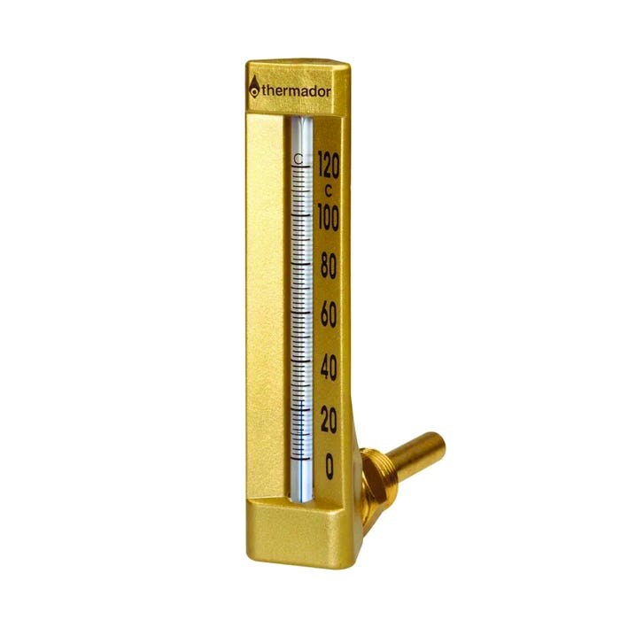 Thermomètre aluminium equerre 0-120°C - Plongeur Mâle1/2" 100mm