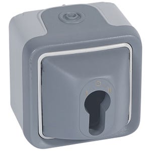 interrupteur à clé 3 positions - legrand plexo - gris - complet