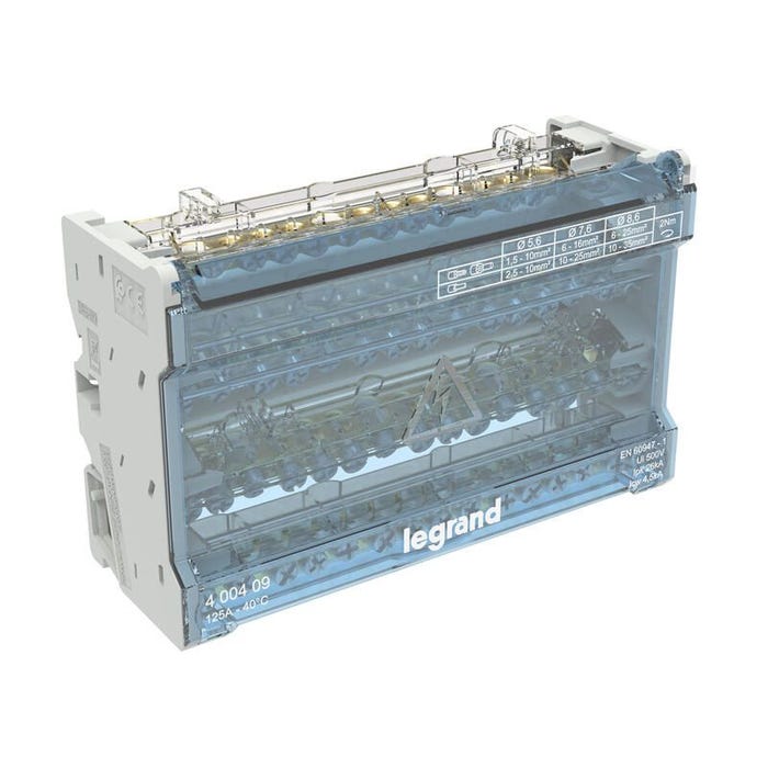 Répartiteur modulaire à barreaux étagés XL³ IK05 tétrapolaire 125A 14 départs 8 modules nouveau modèle - LEGRAND - 400409