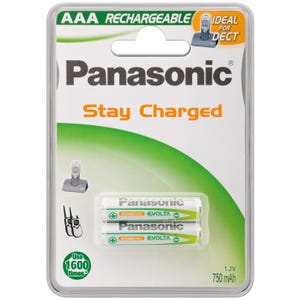 PANASONIC Blister de 2 Piles Rechargeable Evolta DECT AAA (Micro)/HR03 750 mAh 1,2V