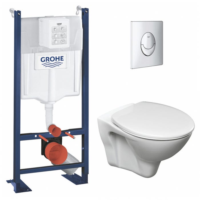 Grohe Pack WC Bâti autoportant Rapid SL + WC Cersanit S-LinePro + Abattant + Plaque Chrome (ProjectS-LinePro-2)