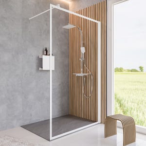 Schulte paroi de douche à l'italienne, 90 x 200 cm, verre 6 mm transparent anticalcaire, profilé blanc mat à clipser, Walk In style industriel
