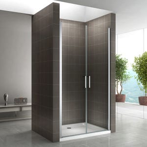 KAYA Porte de douche H 180 largeur réglable 86 à 89 cm verre transparent