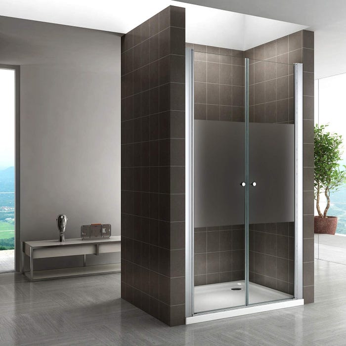 GINA Porte de douche H 180 cm largeur réglable 100 à 104 cm verre semi-opaque