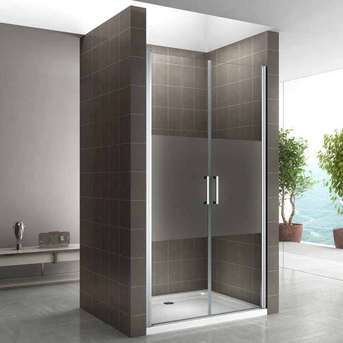 KAYA Porte de douche H 180 largeur réglable 74 à 77 cm verre semi-opaque