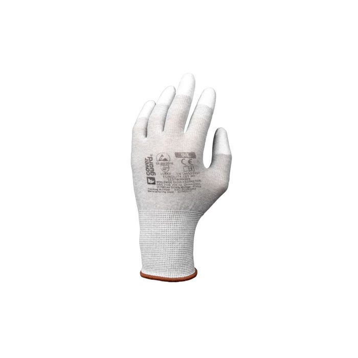 Lot de 10 paires de gants Eurolite EST80 13G polyester/carbone PU bouts de doigts - Coverguard - Taille M-8
