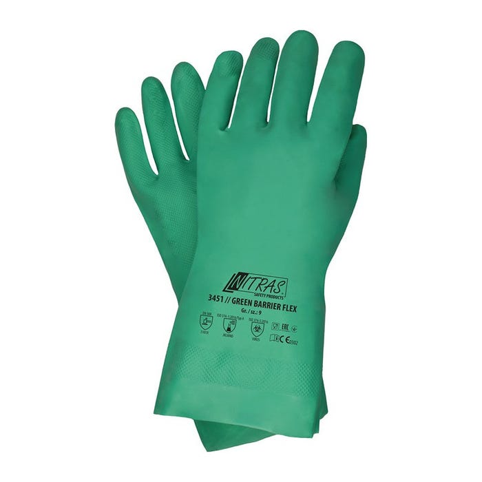 Gant de protection chimique Green Barrier Flex Taille 8 vert EN 388 PSA III NITRAS (Par 12)