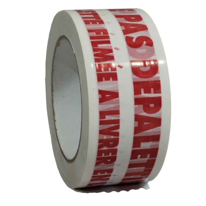 Ruban adhésif d'emballage 28µ blanc imprimé "NE PAS DEPALETTISER" en rouge - rouleau adhésif d'expédition 50 mm x 100 m