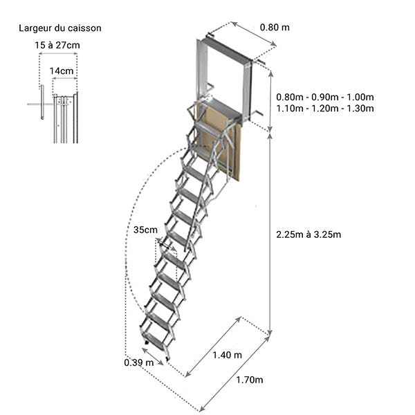 Escalier escamotable mural: dimensions de tremie de 80x80cm - ADJM/80/080