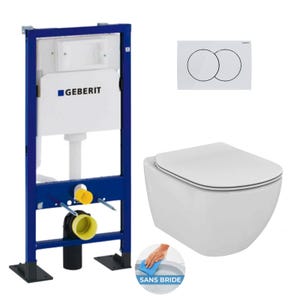 Geberit Pack WC Bati-support autoportant DUOFIX + WC suspendu Ideal Standard TESI AquaBlade sans bride + Abattant slim softclose