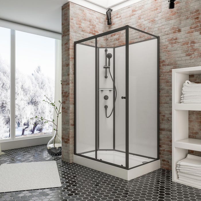 Schulte cabine de douche intégrale complète avec porte coulissante, verre 5 mm, 120 x 80 cm, paroi latérale à droite, ouverture vers la gauche, Tahiti