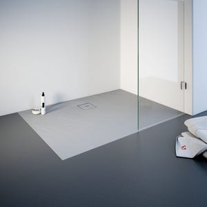 Schulte receveur de douche de plain-pied 80 x 120 cm, résine minérale, rectangulaire, effet pierre gris, bac à douche