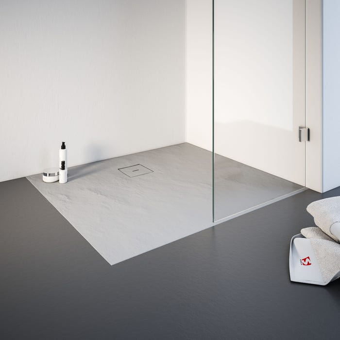 Schulte receveur de douche de plain-pied 90 x 100 cm, résine minérale, rectangulaire, effet pierre gris, bac à douche