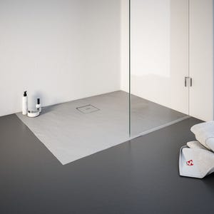 Schulte receveur de douche de plain-pied 80 x 100 cm, résine minérale, rectangulaire, effet pierre gris, bac à douche