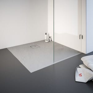 Schulte receveur de douche de plain-pied 100 x 100 cm, résine minérale, carré, effet pierre gris, bac à douche