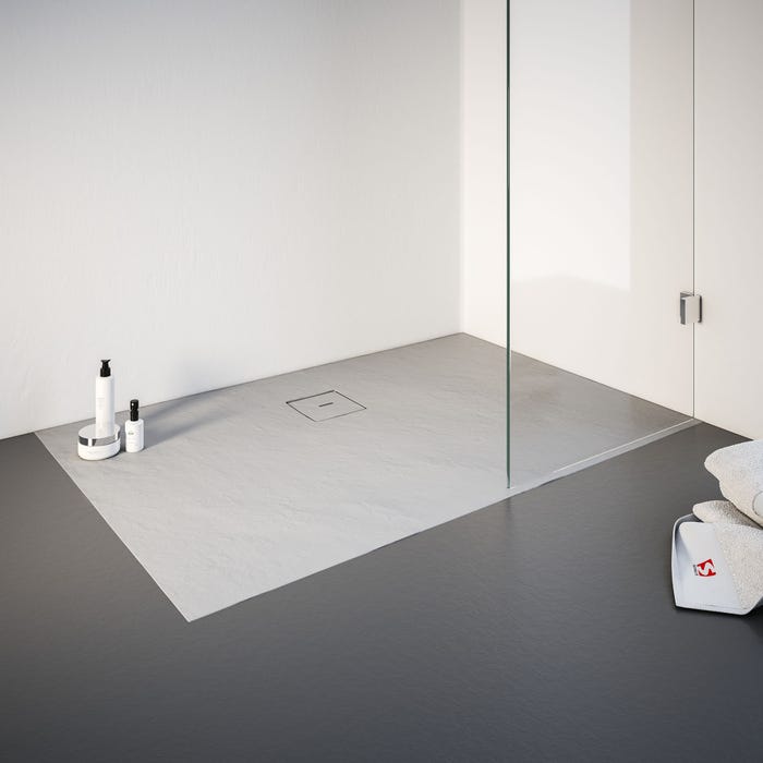 Schulte receveur de douche de plain-pied 90 x 140 cm, résine minérale, rectangulaire, effet pierre gris, bac à douche