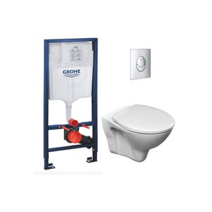 Grohe Pack WC Bâti-support Rapid SL + WC Cersanit S-LinePro + Abattant + Plaque Chrome