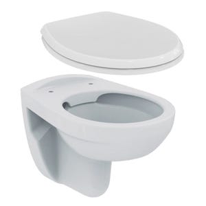 Porcher / Ideal Standard Pack WC suspendu sans bride + abattant Eurovit (PorcherRimless)