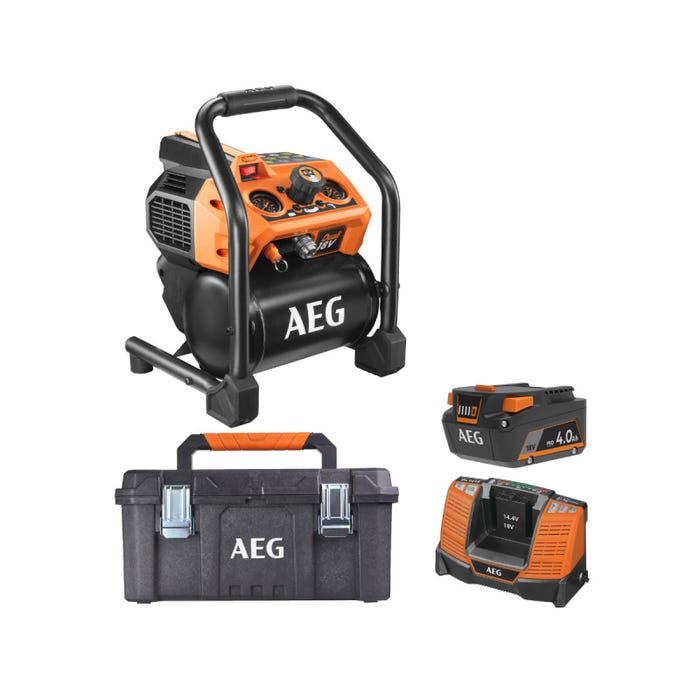Pack AEG 18V - Compresseur Brushless - Batterie 4.0 Ah - Chargeur - Caisse de rangement