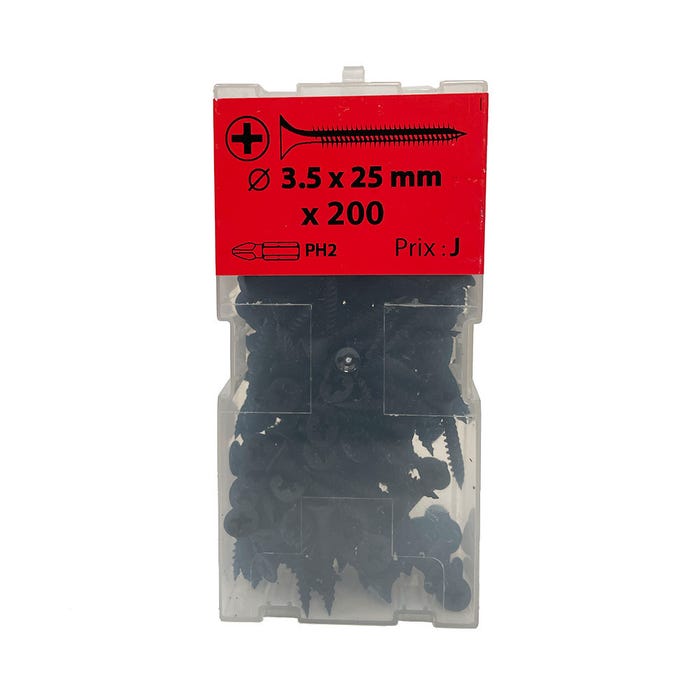 Boite 200 vis plaque de plâtre 3,5 x 25mm phosphaté noir -