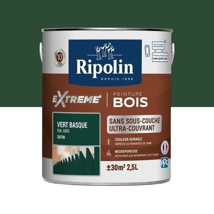 Ripolin Peinture Pour Pour Bois Interieur + Exterieur - Vert Basque Ral 6005 Satin, 2,5l
