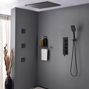 Pack de douche encastré au plafond standard 400 mm - Noir