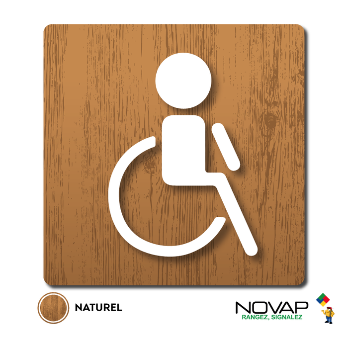 Plaquette Toilettes handicapés - Wood Chêne naturel 90x90mm - 4350080