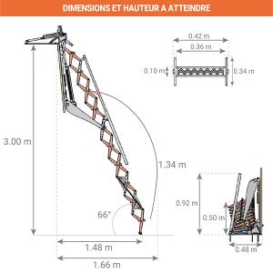 Escalier escamotable mural électrique - Trappe : 80x130cm - Hauteur max 3.00m - FGM/80/130