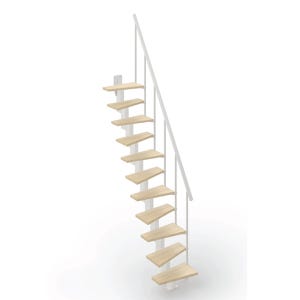 Escalier droit gain de place 13 marches - Hauteur à franchir de 2.80m à 3.32m - Largeur 60cm - Couleur bois et blanc - SMALL60/I-BB-13