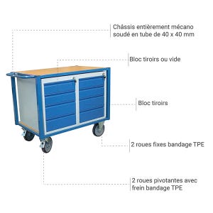 Chariot établi mobile 2 blocs tiroirs - charge max 500kg - 880002990