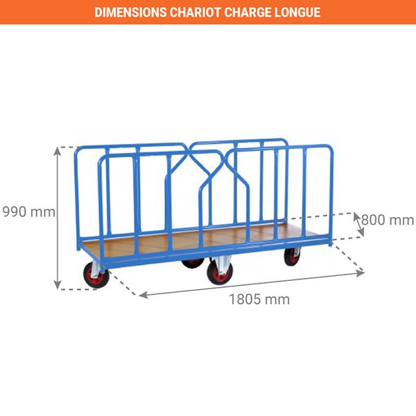 Chariot charge longue - Capacité 500kg - ridelle amovible - 800005343