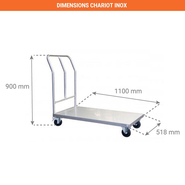 Chariot inox 100kg - Plateau 1000x518mm - 800009760