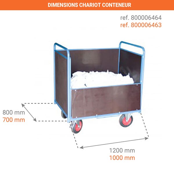 Chariot conteneur ouvert en bois contre plaqué - 500kg / 460 Litres - 800006463