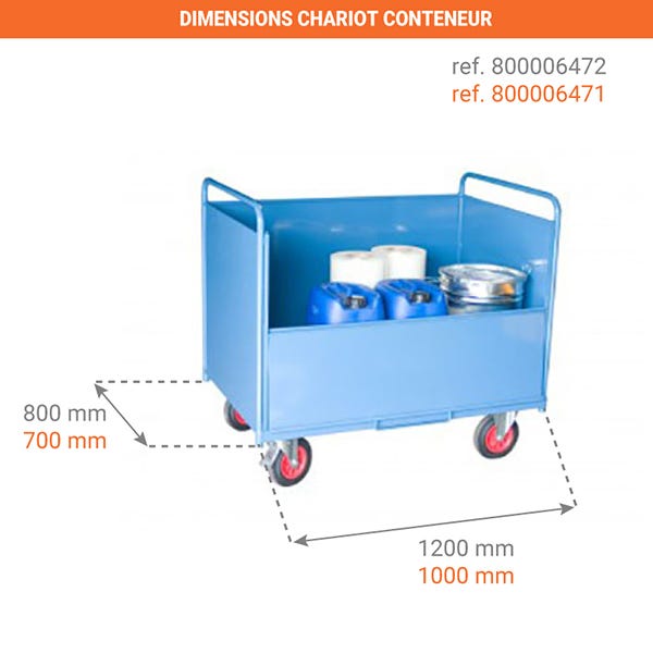 Chariot conteneur ouvert en tôle - Capacité 500kg / 640 Litres - 800006472