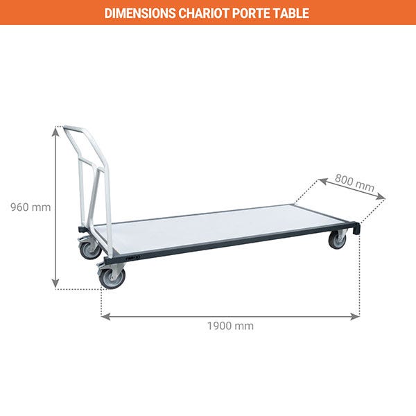 Chariot porte table rectangulaire - charge max 400kg - 800007628