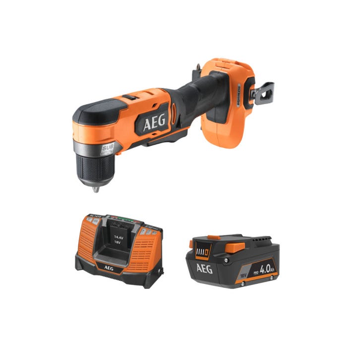 Pack AEG 18V - Perceuse-visseuse d'angle Brushless Subcompact - Batterie 4.0 Ah - Chargeur