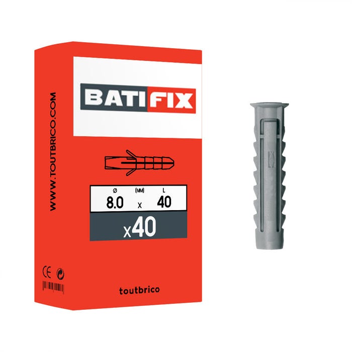 Boite 40 chevilles matériaux pleins 8 x40mm nylon - Batifix