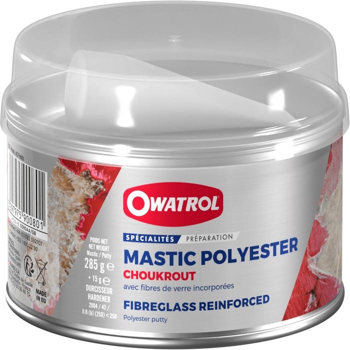 Mastic polyester armé, soudure à froid avec fibre de verre incorporée Owatrol CHOUKROUT Boîte de 600 g