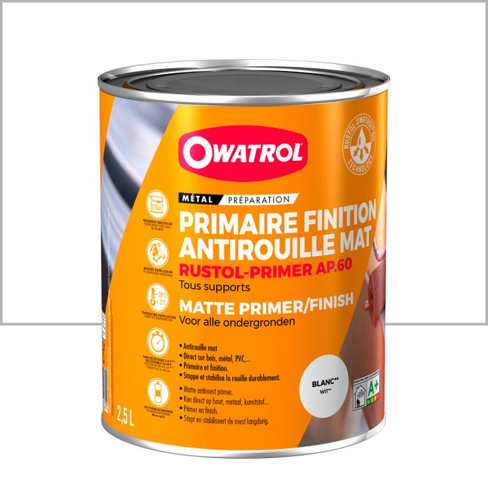Primaire et finition mat antirouille Owatrol RUSTOL PRIMER AP 60 Blanc (ow4) 2.5 litres