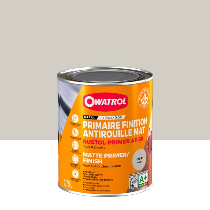 Primaire et finition mat antirouille Owatrol RUSTOL PRIMER AP 60 Gris Anthracite (ow16) 0.75 litre