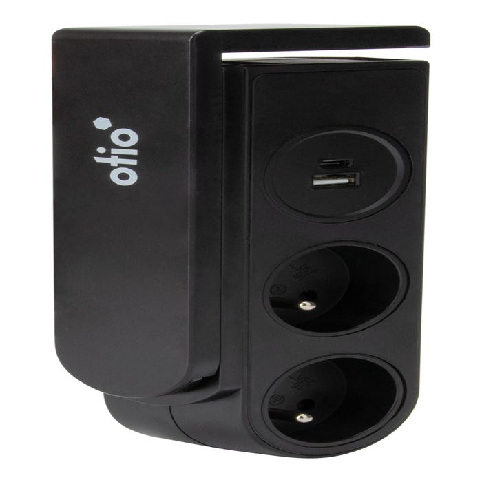 Bloc multiprise Gekko clipsable avec chargeurs USB Noir - OTIO