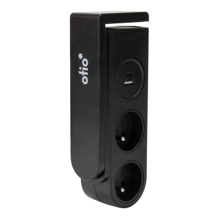 Bloc multiprise Gekko clipsable avec chargeurs USB Noir - OTIO