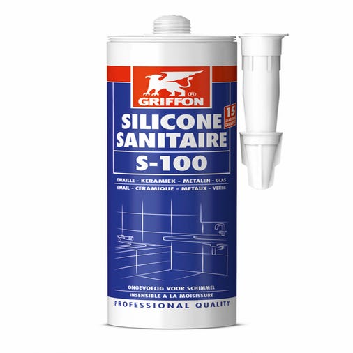 mastic silicone sanitaire - griffon s-100 - base acétique - blanc - 300 ml - griffon 1249325