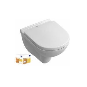 Pack WC suspendu compact sans bride VILLEROY ET BOCH O Novo + abattant + plaque chromée + bâti Grohe