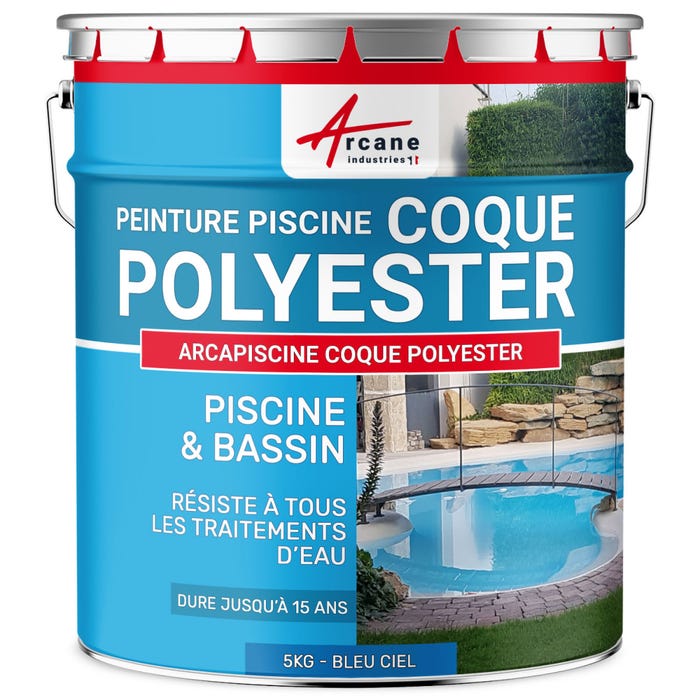 Peinture Piscine pour coque polyester - 5 kg (jusqu'à 15m² pour 2 couches) - Bleu Ciel - RAL 5015 - ARCANE INDUSTRIES