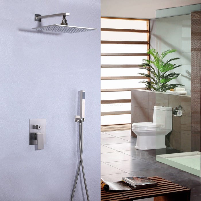 Pomme de douche LED en acier inoxydable et système de douche à main en nickel brossé Avec LED 250 mm