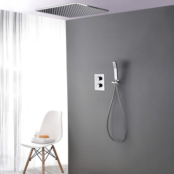 Système de douche thermostatique encastré au plafond - Chromé